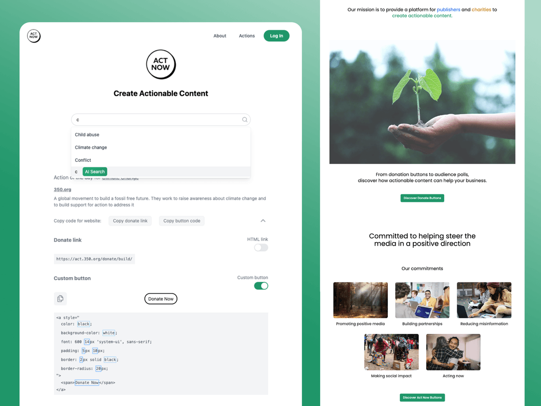 Actionable content creator screenshot